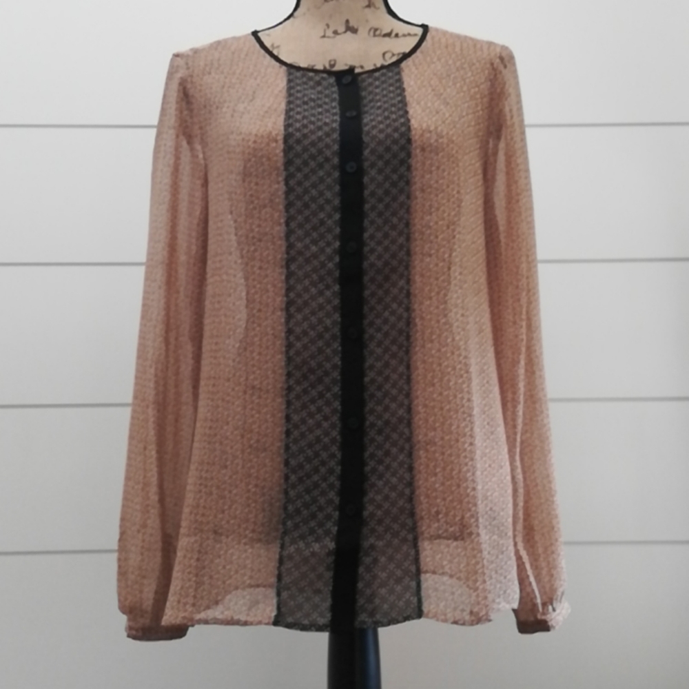 LOFT Sheer Brown & Black Blouse- NWT